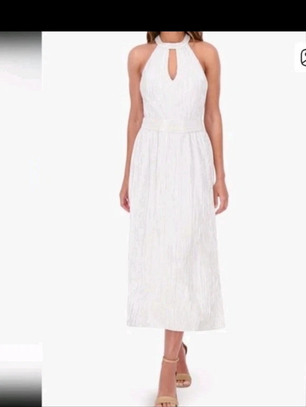 Kensie Silver Metallic Pleated Halter Dress Keyhole Neck Sleeveless Midi Size 16 - Picture 9 of 10